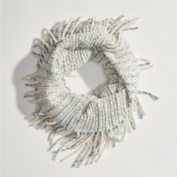 NEW Infinity Heather Blue + Ivory Stripe Fringe Scarf • Ivory • Soft Chenille - Picture 2 of 6